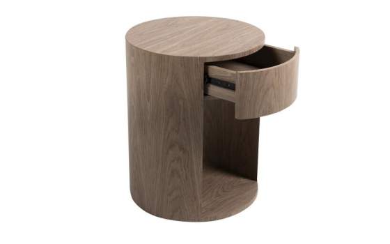 Mesita Noche Moderna Redonda 1 Cajon y Estante Serie Ligna
