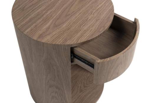Mesita Noche Moderna Redonda 1 Cajon y Estante Serie Ligna