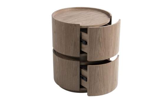 Mesita Noche Moderna Redonda 2 Cajon Serie Ligna