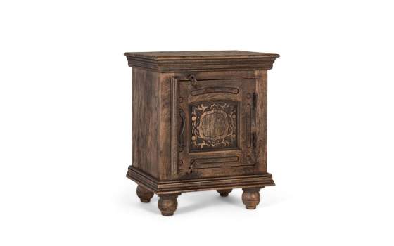 Mesita Noche Rustica 1 Puerta Tallada Color Nogal Acebal