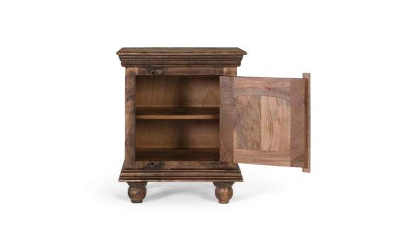 Mesita Noche Rustica 1 Puerta Tallada Color Nogal Acebal