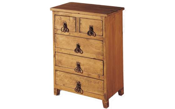 Mesita Noche Rustica Lisa 5 Cajones Madera Maciza de Pino