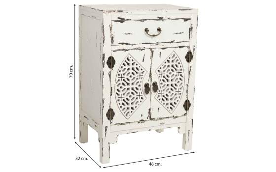 Mesita Oriental Blanca Decape 1 Cajon 2 Puertas Makalu