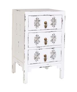 Mesita Oriental Blanca Desgastada 3 Cajones Serie Makalu