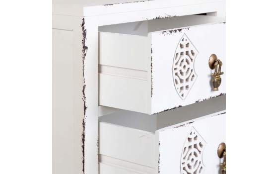 Mesita Oriental Blanca Desgastada 3 Cajones Serie Makalu