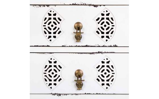 Mesita Oriental Blanca Desgastada 3 Cajones Serie Makalu