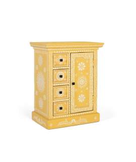 Mesita Oriental Decorada Blanco Amarillo Serie Aciapi