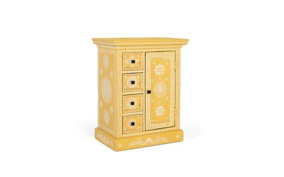 Mesita Oriental Decorada Blanco Amarillo Serie Aciapi Mesita Oriental Decorada Blanco Amarillo Serie Aciapi