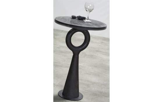 Mesita Rustica Redonda Madera Natural Negra Serie Arogue