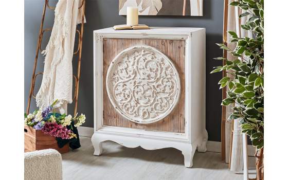Mueble Auxiliar Oriental Tallado Blanco Decape Serie Omari