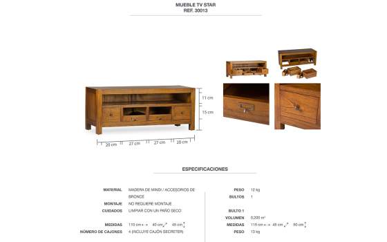 Mueble Bajo Television Colonial 4 Cajones serie Star