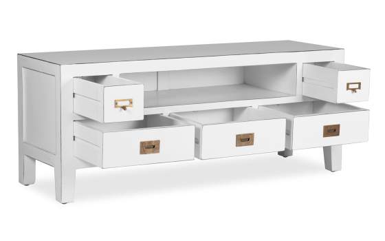 Mueble Bajo Television Colonial en Blanco Serie Everest