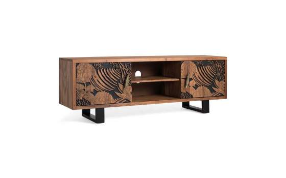 Mueble Bajo TV 2 Puertas Talladas Bicolor - Serie Daersin