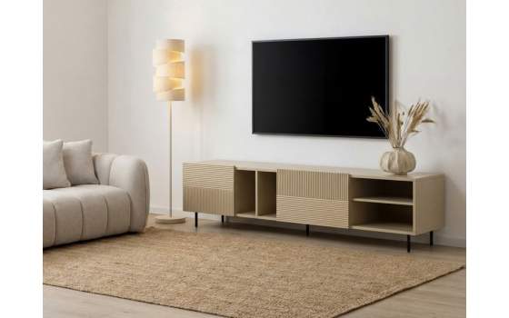 Mueble Bajo TV 2 Puertas y Estantes Color Beige Serie Bester