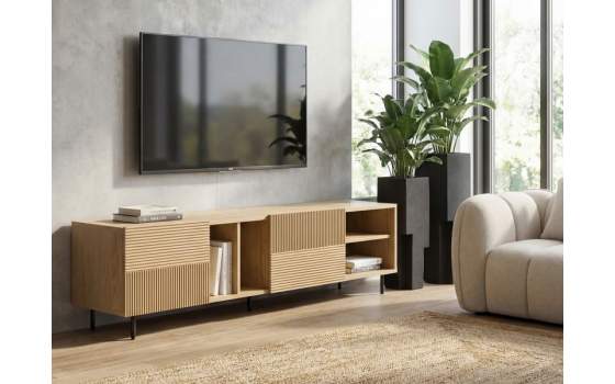 Mueble Bajo TV 3 Puertas Madera Roble y Patas Metal Bester
