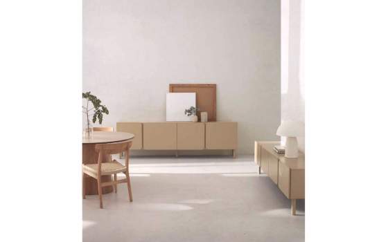 Mueble Bajo TV 4 Puertas Redondeadas beige Serie Athin