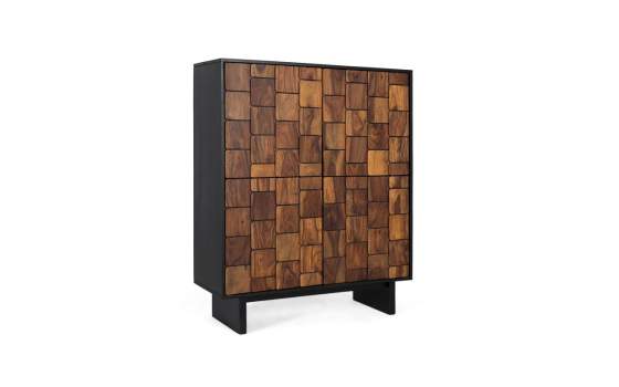 Mueble Bar 4 Puertas Bicolor Negro Madera Serie Mysore