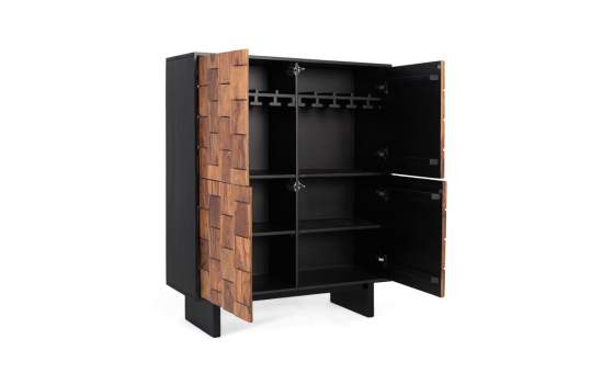 Mueble Bar 4 Puertas Bicolor Negro Madera Serie Mysore