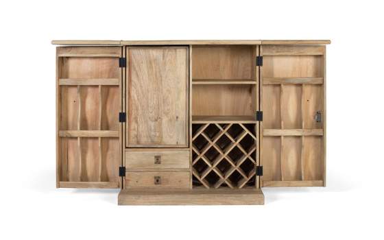 Mueble Bar con Barra en Mango Natural Serie Ameland Mueble Bar con Barra en Mango Natural Serie Ameland