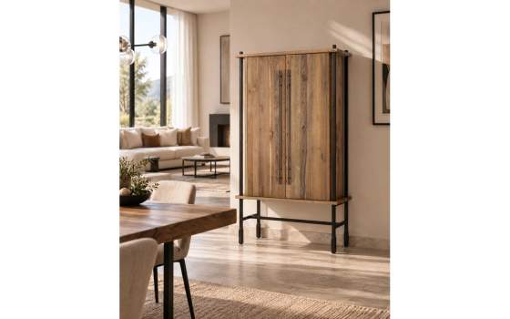 Mueble Bar Rustico 2 Puertas Madera Metal - Serie Boreal