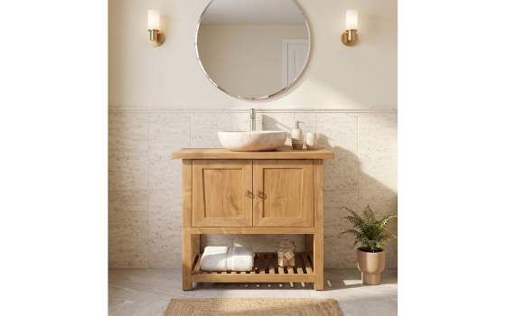 Mueble de Baño Teca 2 Puertas Estante - Serie Calcun