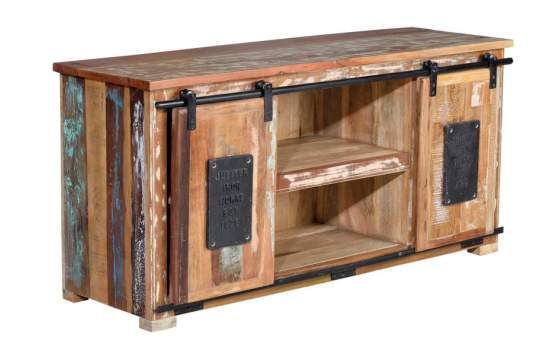 Mueble de TV en Madera Reciclada con Puertas Correderas Agelelli Mueble de TV en Madera Reciclada con Puertas Correderas Agelelli