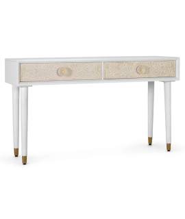 Mueble Recibidor 2 Cajones Tallados Blanco Madera - Serie Adrual