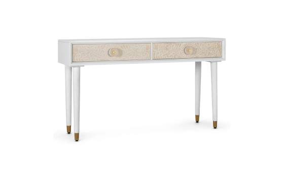 Mueble Recibidor 2 Cajones Tallados Blanco Madera - Serie Adrual