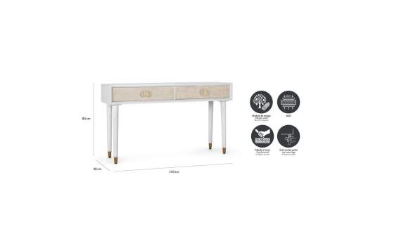 Mueble Recibidor 2 Cajones Tallados Blanco Madera - Serie Adrual