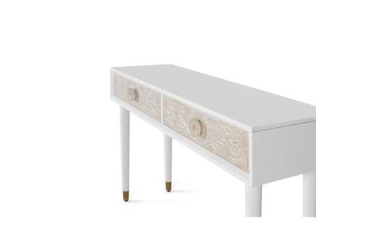 Mueble Recibidor 2 Cajones Tallados Blanco Madera - Serie Adrual
