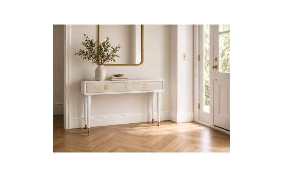 Mueble Recibidor 2 Cajones Tallados Blanco Madera - Serie Adrual