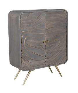 Mueble Recibidor 2 Puertas Talladas Gris y Dorado - Serie Axpe