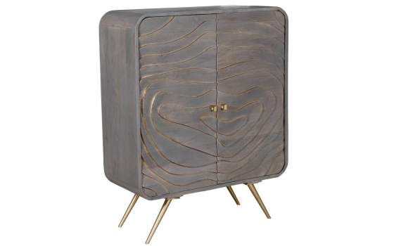 Mueble Recibidor 2 Puertas Talladas Gris y Dorado - Serie Axpe