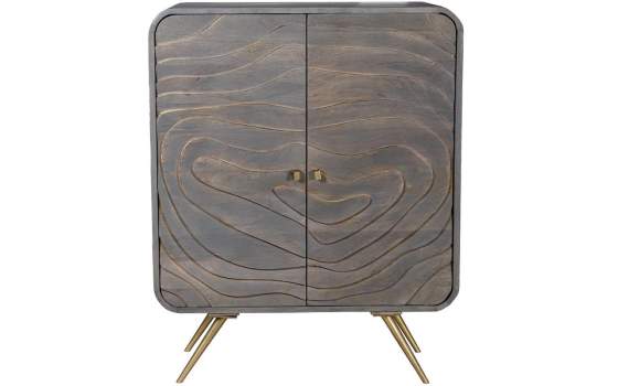 Mueble Recibidor 2 Puertas Talladas Gris y Dorado - Serie Axpe