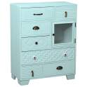 Mueble Recibidor Azul 7 Cajones Tallados 1 Puerta Atderas