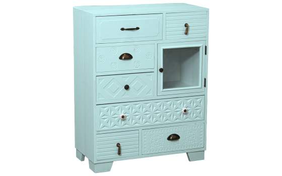 Mueble Recibidor Azul 7 Cajones Tallados 1 Puerta Atderas