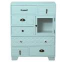 Mueble Recibidor Azul 7 Cajones Tallados 1 Puerta Atderas