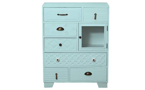 Mueble Recibidor Azul 7 Cajones Tallados 1 Puerta Atderas