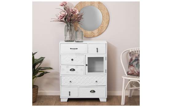 Mueble Recibidor Blanco 7 Cajones Tallados 1 Puerta Atderas