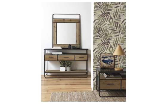 Mueble Recibidor Industrial 3 Cajones Madera Metal Serie Baillet