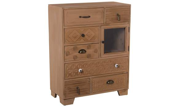 Mueble Recibidor Madera Natural 7 Cajones 1 Puerta Atderas