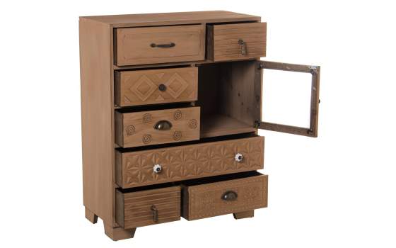 Mueble Recibidor Madera Natural 7 Cajones 1 Puerta Atderas