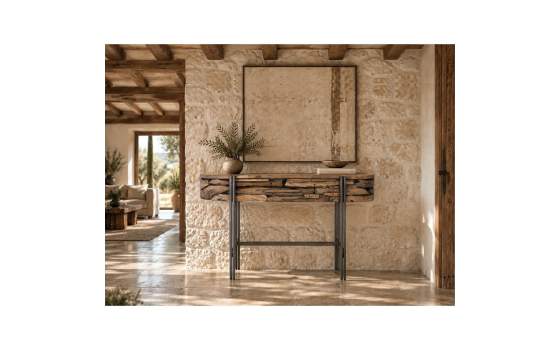 Mueble Recibidor Rustico Teca Acero Serie Aforest
