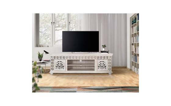 Mueble Television 2 Puertas Madera Tallada Blanco Decape Aditas Mueble Television 2 Puertas Madera Tallada Blanco Decape Aditas