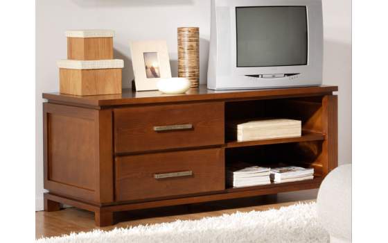 Mueble Television Colonial 2 Cajones y 2 Estantes Madera Castaño