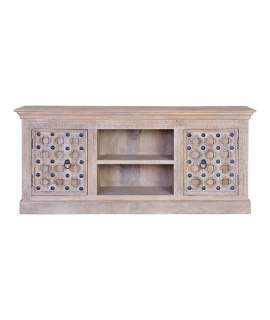 Mueble Television Tallado Decorado Decape Blanco Balanda