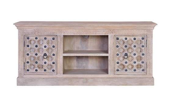 Mueble Television Tallado Decorado Decape Blanco Balanda