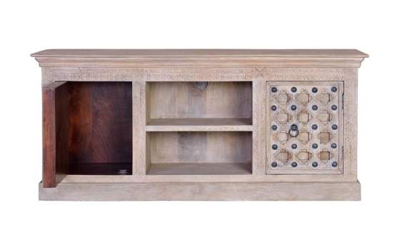 Mueble Television Tallado Decorado Decape Blanco Balanda