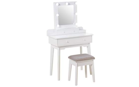 Mueble Tocador Blanco con Taburete y Luz Led Serie Aringer