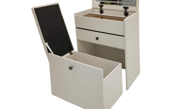 Mueble Tocador con Espejo y Banco Color Blanco - Serie Aloigny
